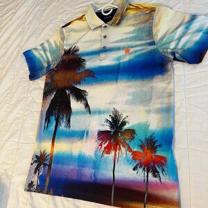 Mens Bugatchi Aloha Print Polo Shirt L